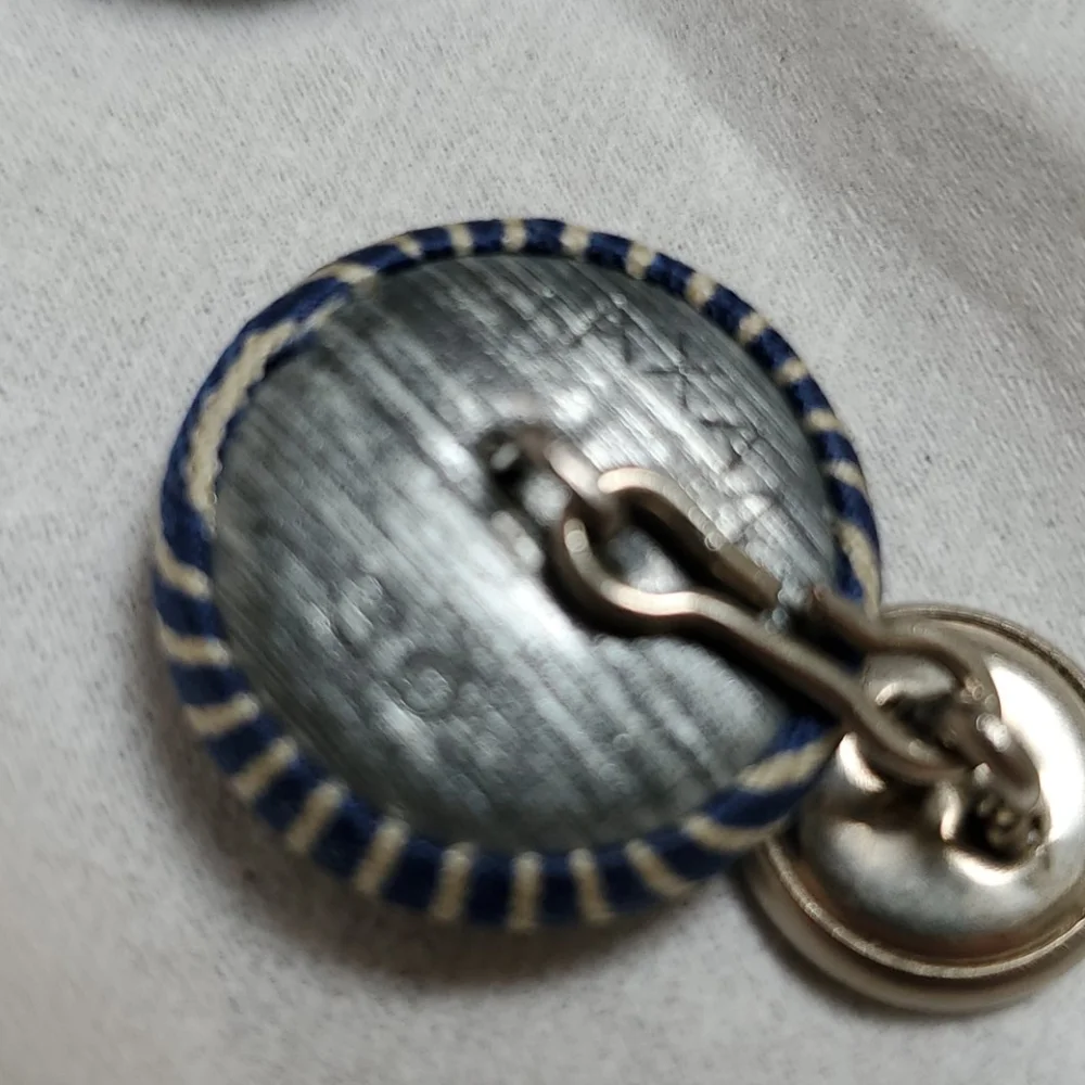 Blue & White Striped Newsboy Cufflinks Round Double Button  Fabric
